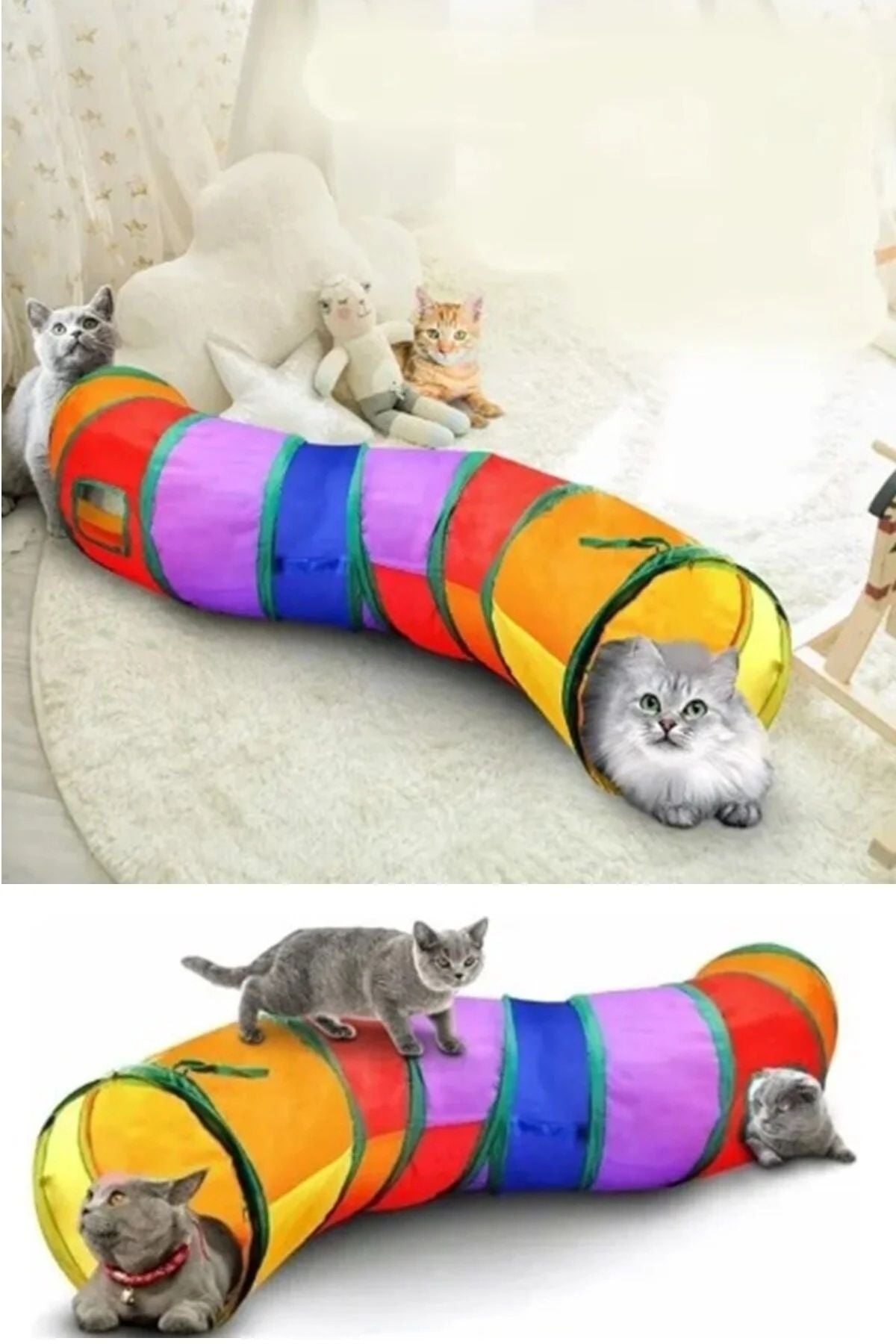 Kedi Oyun Tüneli Gökkuşağı Renk