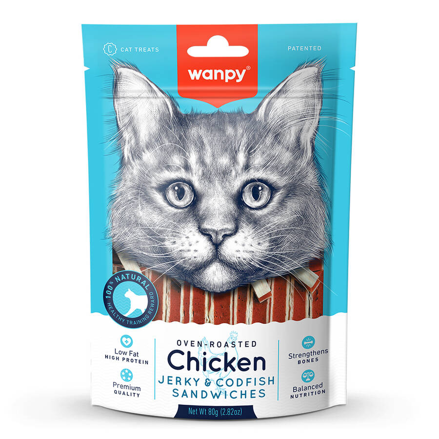 Chıcken Jerky Codfısh Sandwıches Wanpy Tavuklu Ve Morina Balıklı Kedi Ödül Maması